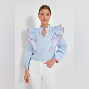 M26 Tuckernuck Hyacinth House Blue Stripe Gingham Ruffle Holly Blouse